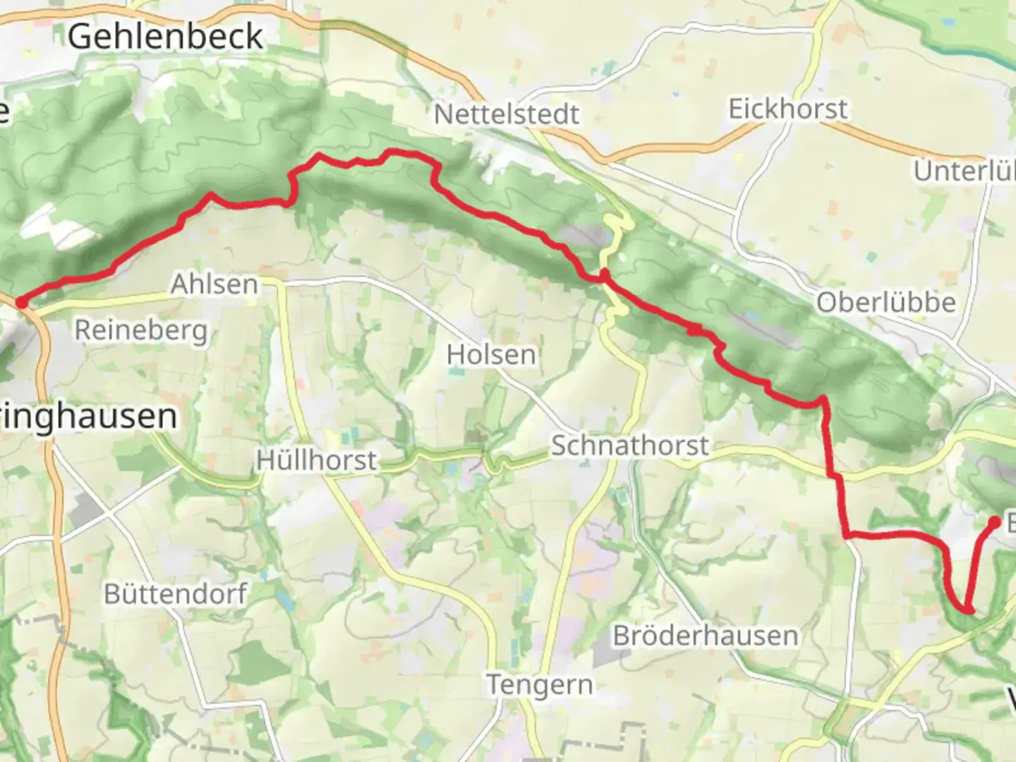 An image depicting the trail Reineberg to Bergkirchen via Nikolaus Weg and its surrounding area.