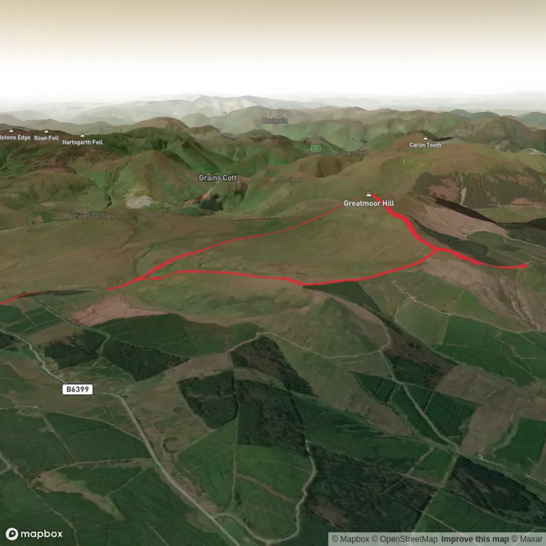 An image depicting the trail Maiden Paps, Scaw'd Law, Berry Knowe and Greatmoor Hill and its surrounding area.