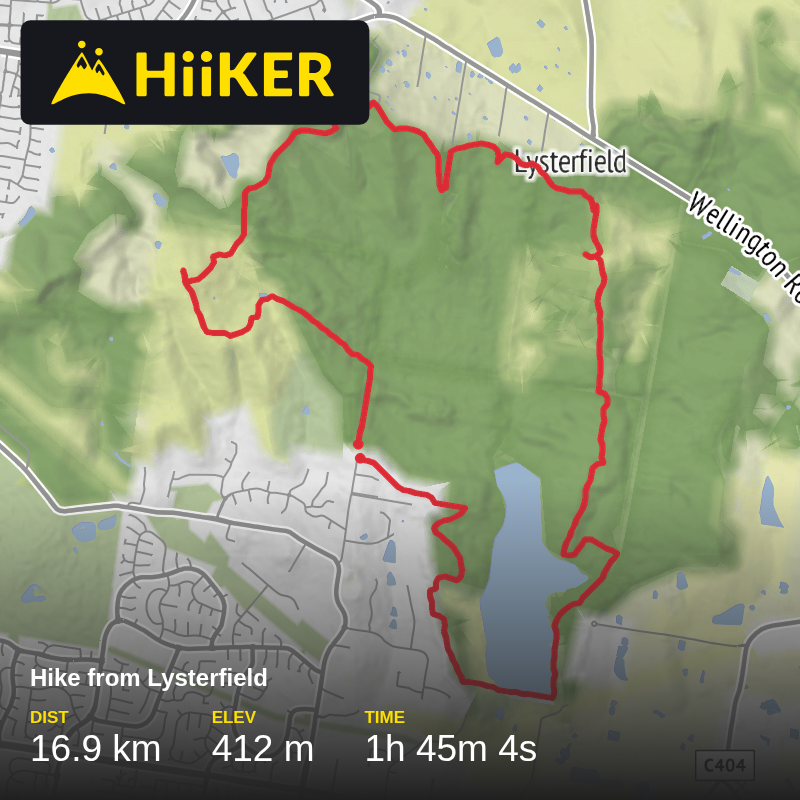 A map preview of the recording Hike from Lysterfield.