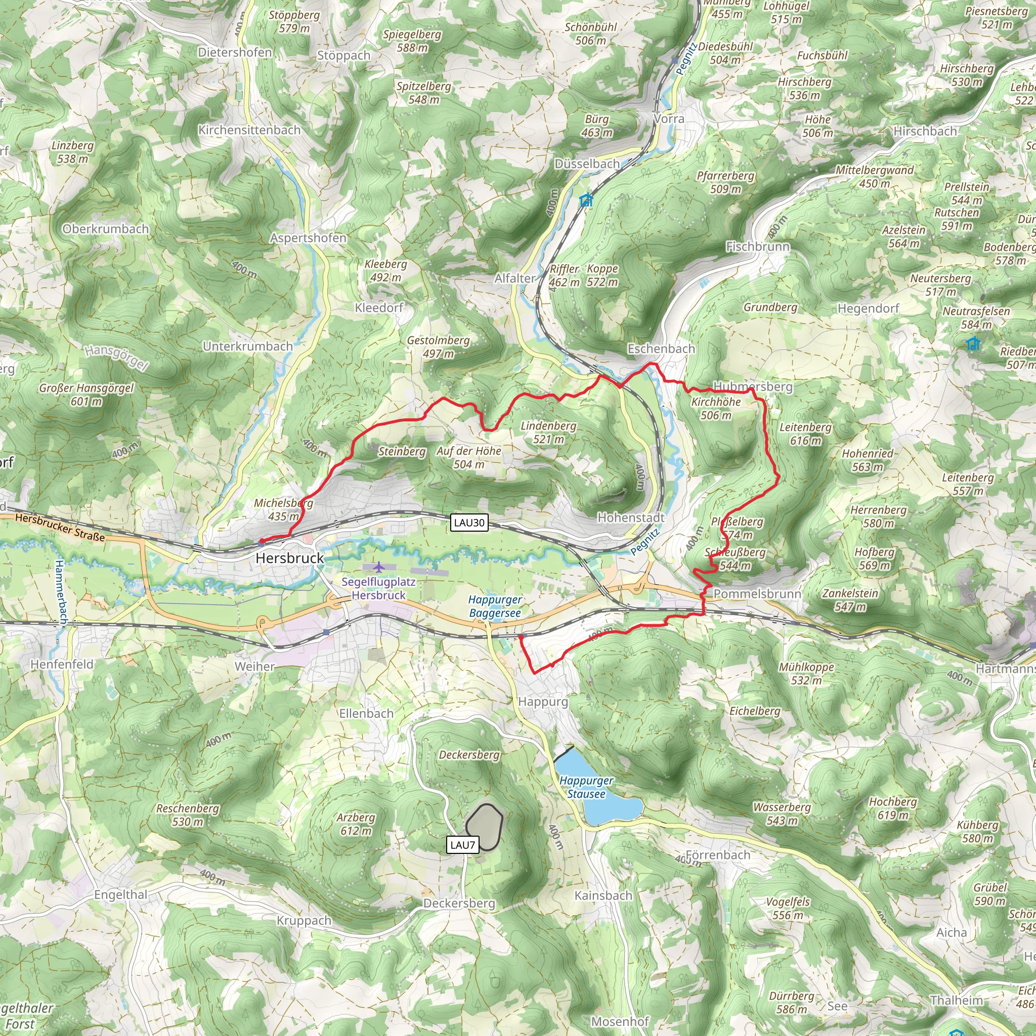 Happurg to Hersbruck Walk via Lichtenstein mobile static map