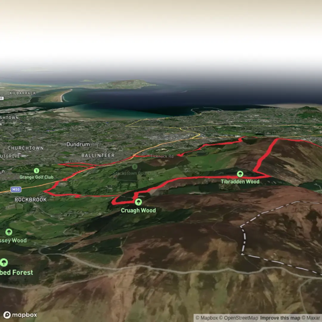 An image depicting the trail Marly Park to Dublin Mountains Loop and its surrounding area.