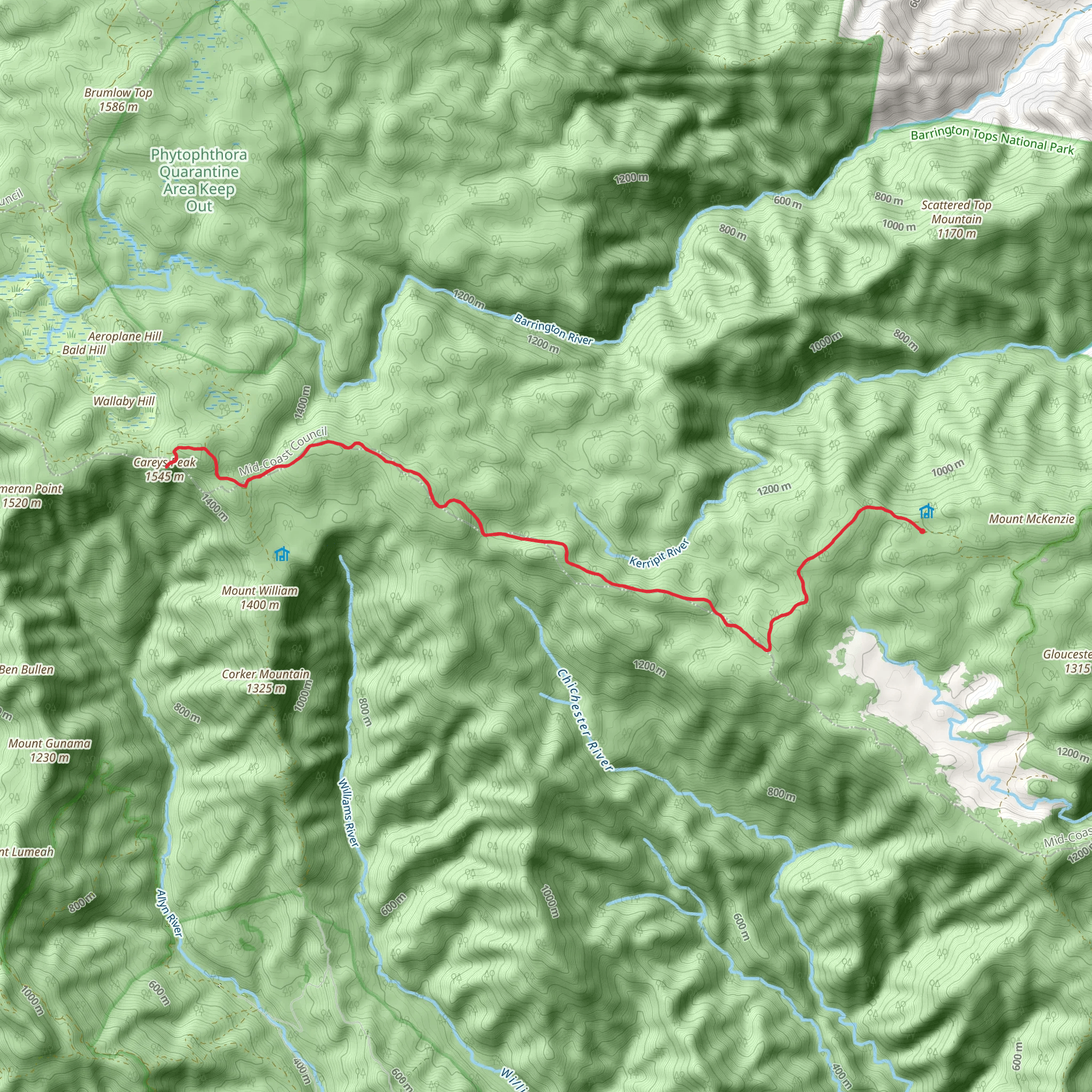 Link Trail - Gloucester Tops to Careys Peak mobile static map