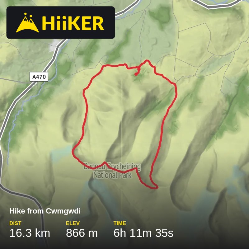 A map preview of the recording Hike from Cwmgwdi.