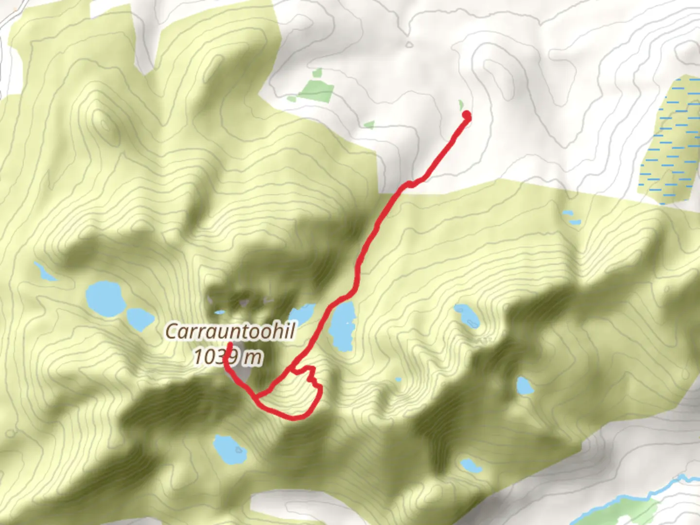 An image depicting the trail Carrauntoohil via The devil's ladder and zig zags and its surrounding area.