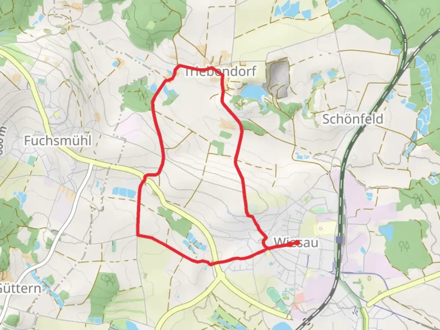 An image depicting the trail Wiesau Wanderweg 2 and 3 and its surrounding area.