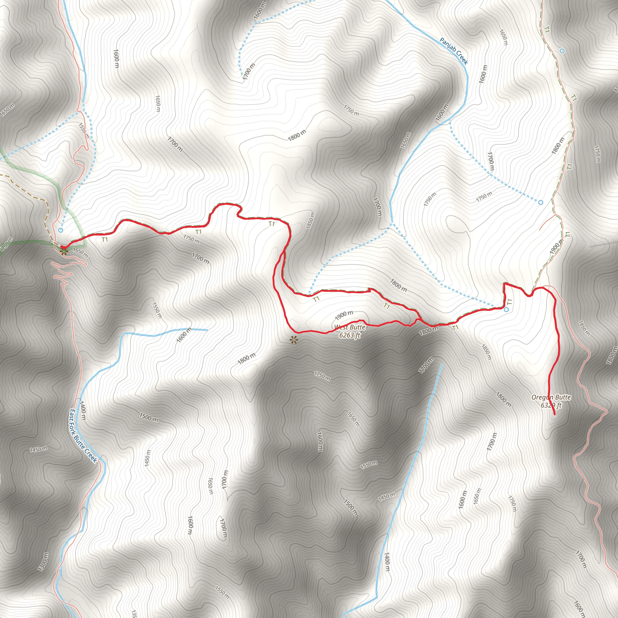 West Butte and Mount Misery Trail mobile static map