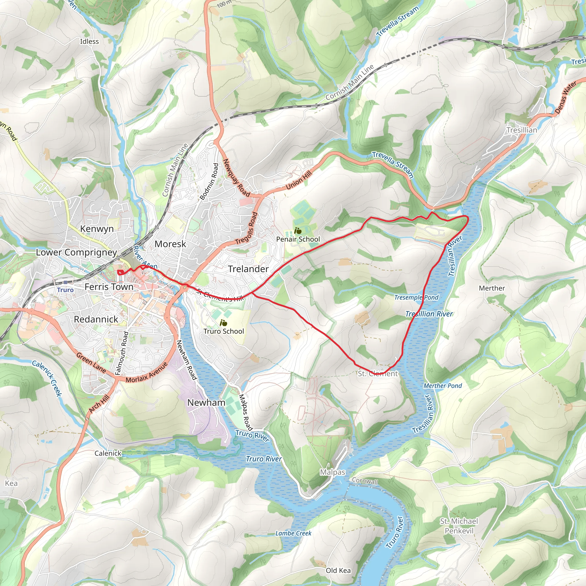 St Clement and Tresemple Pond Loop from Truro mobile static map