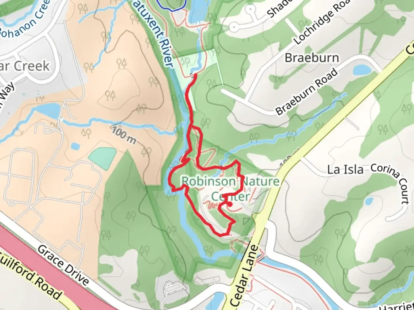 An image depicting the trail Middle Patuxent River Loop and its surrounding area.