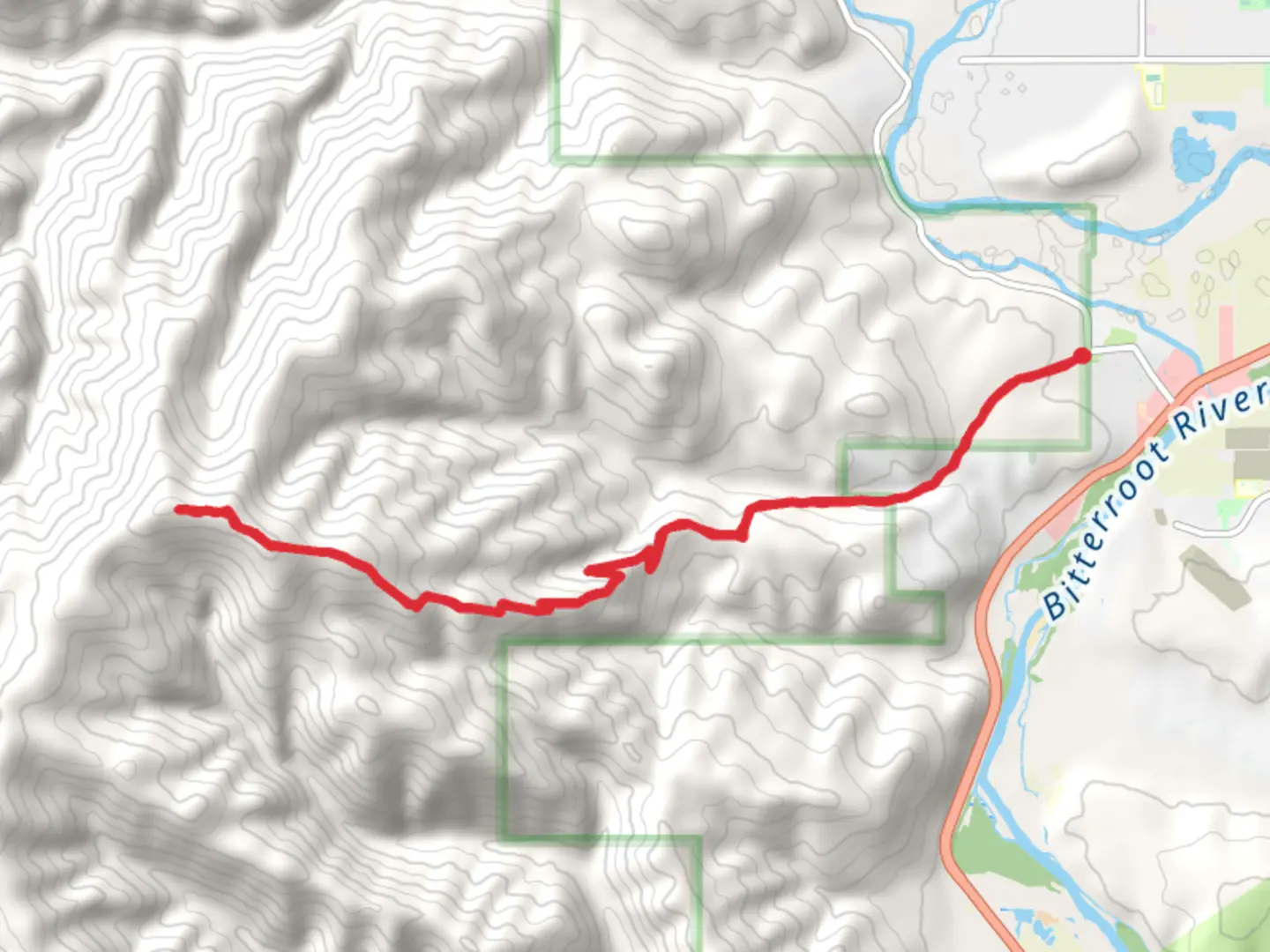 An image depicting the trail Blue Mountain from Forest Hill Lane and its surrounding area.