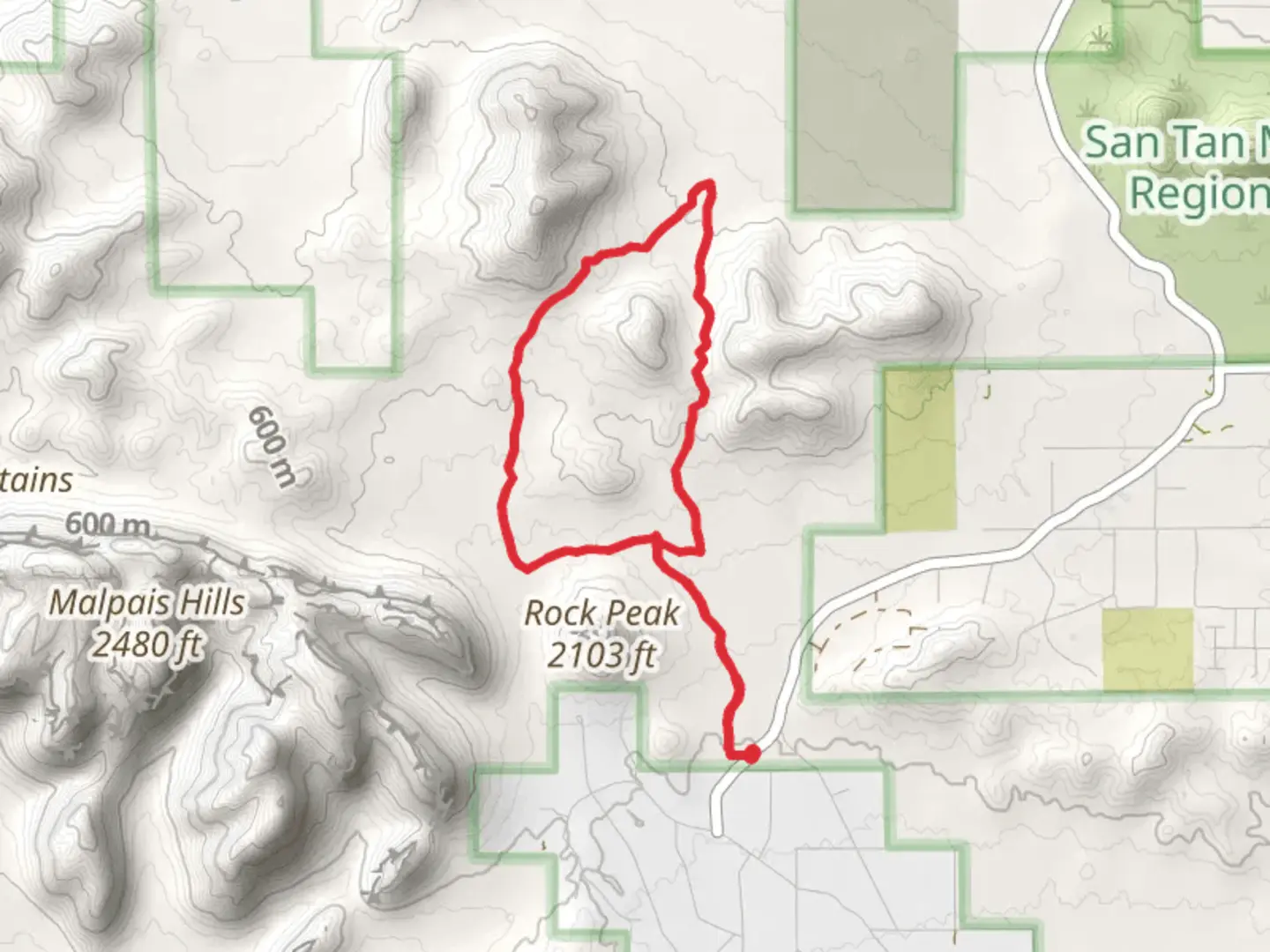 An image depicting the trail San Tan Trail Loop and its surrounding area.