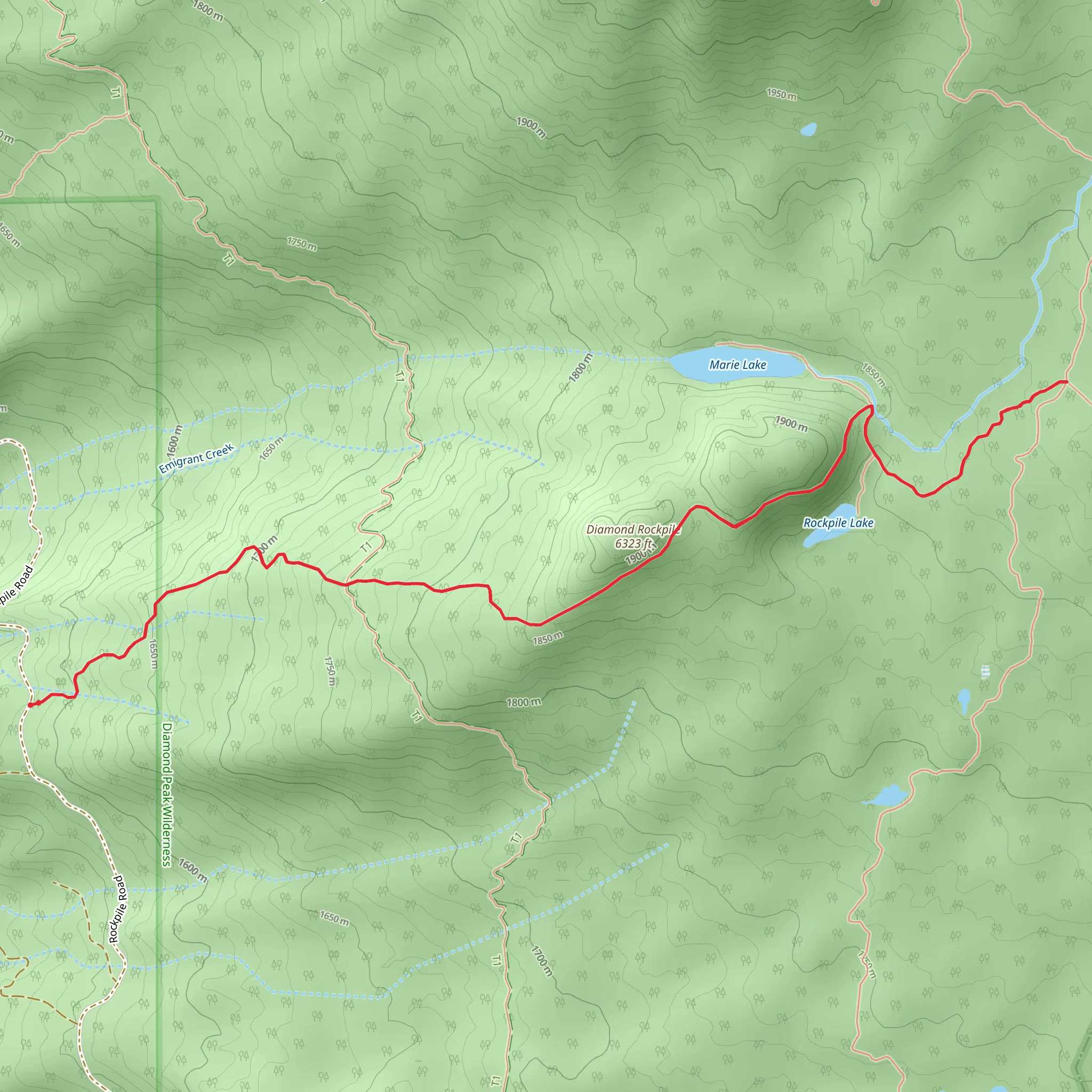 Rockpile Trail via Diamond Rockpile Trail mobile static map
