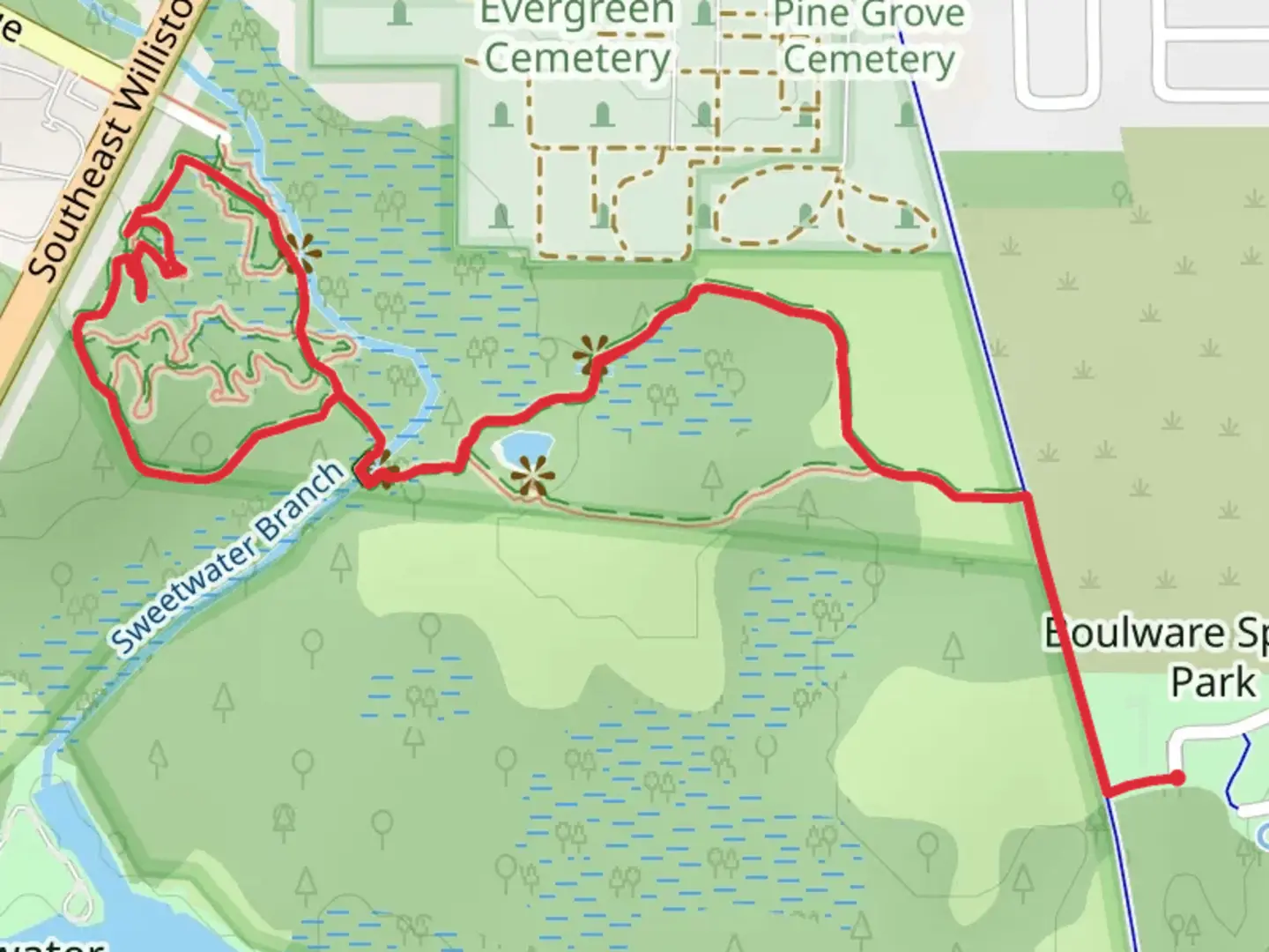 An image depicting the trail East and West Loop via Downtown Connector Rail Trail and its surrounding area.