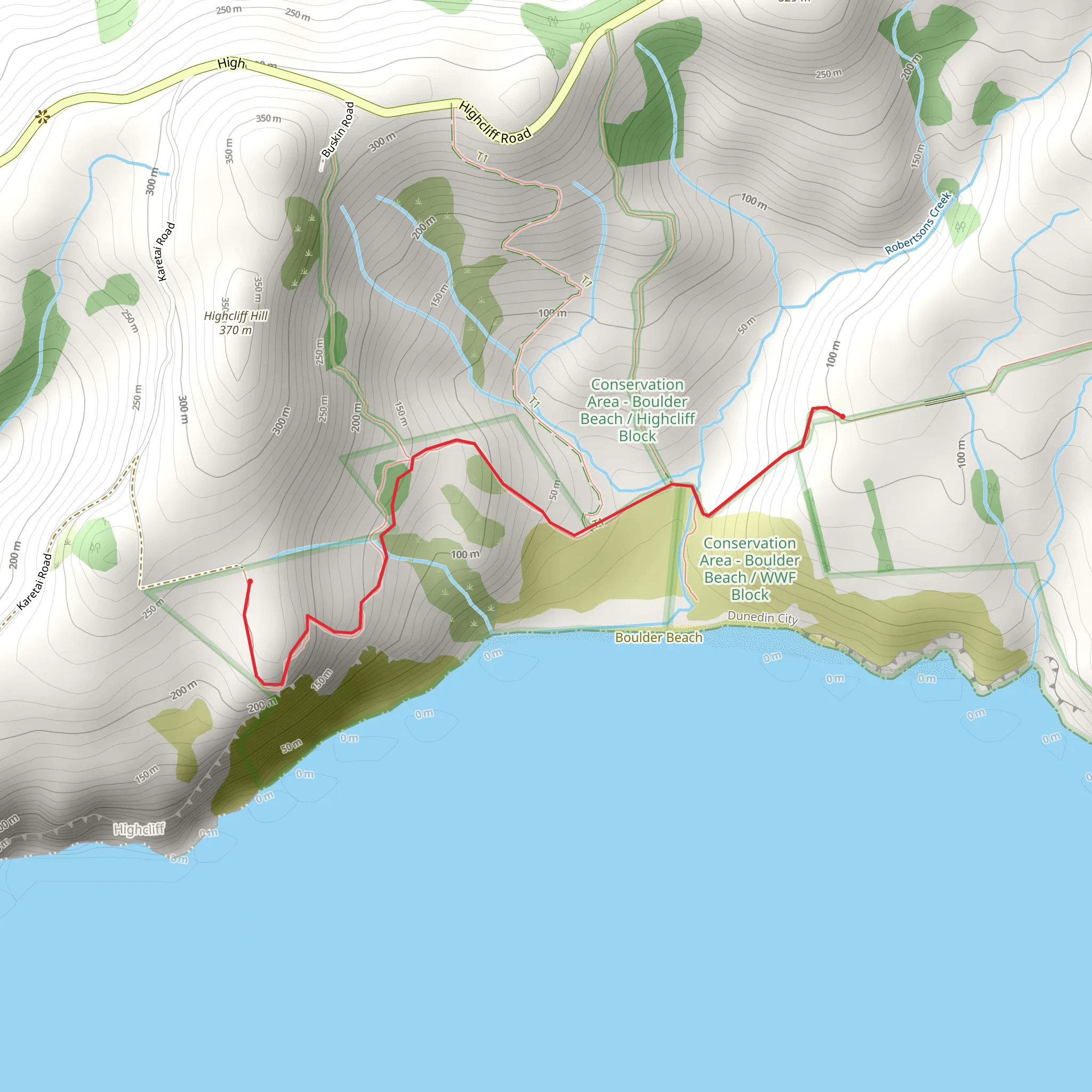Buskin, Highcliff and Paradise Road Track mobile static map