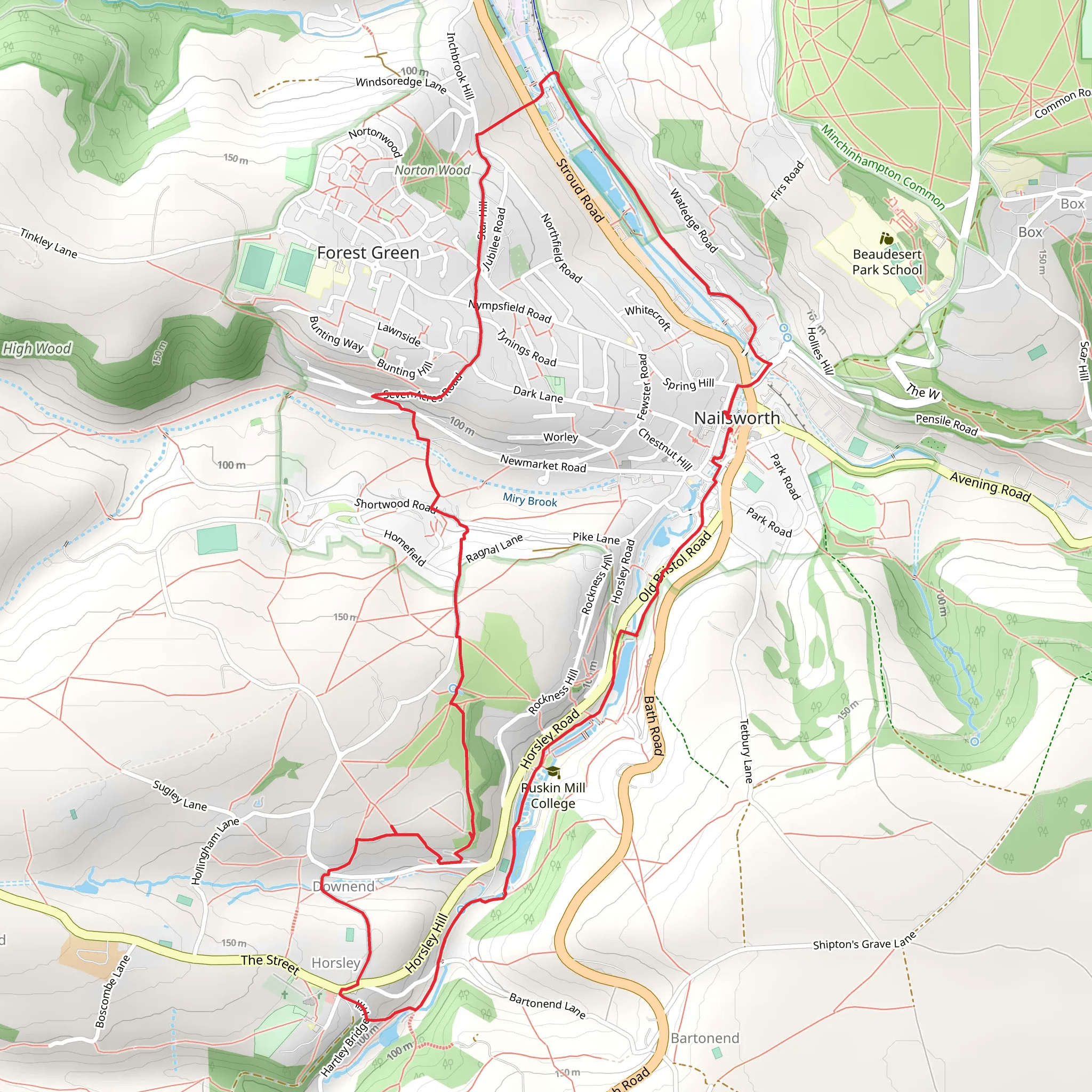 Nailsworth, Ruskin Mill longer loop mobile static map