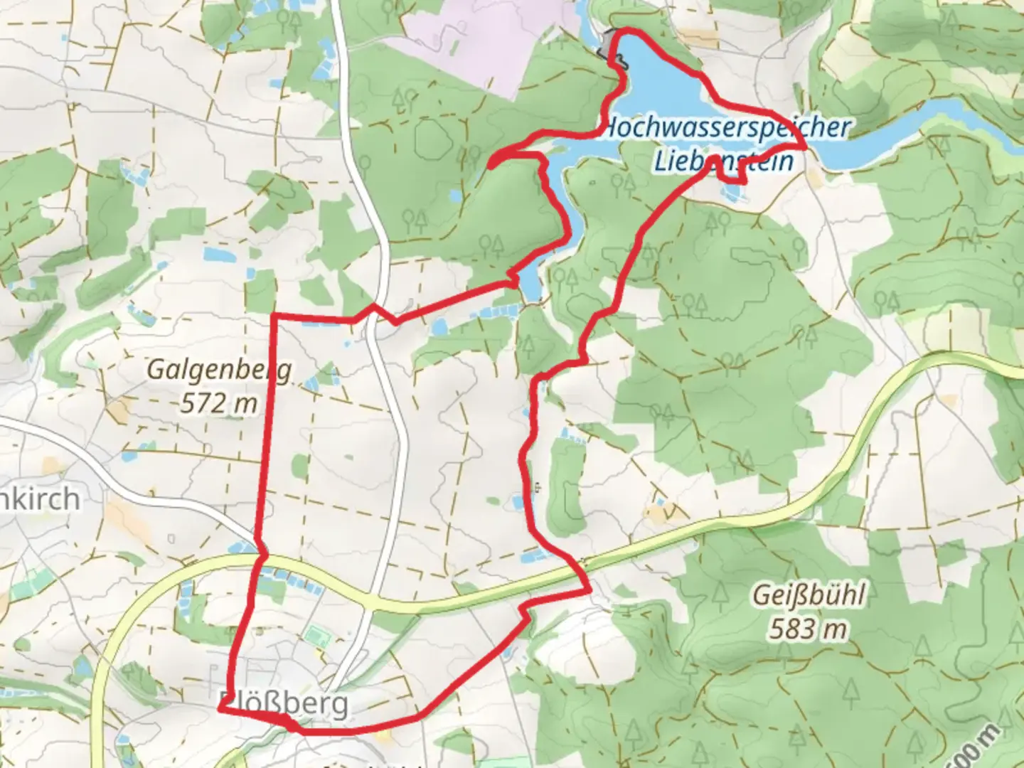 An image depicting the trail Hochwasserspeicher Liebenstein via Muelenweg and its surrounding area.