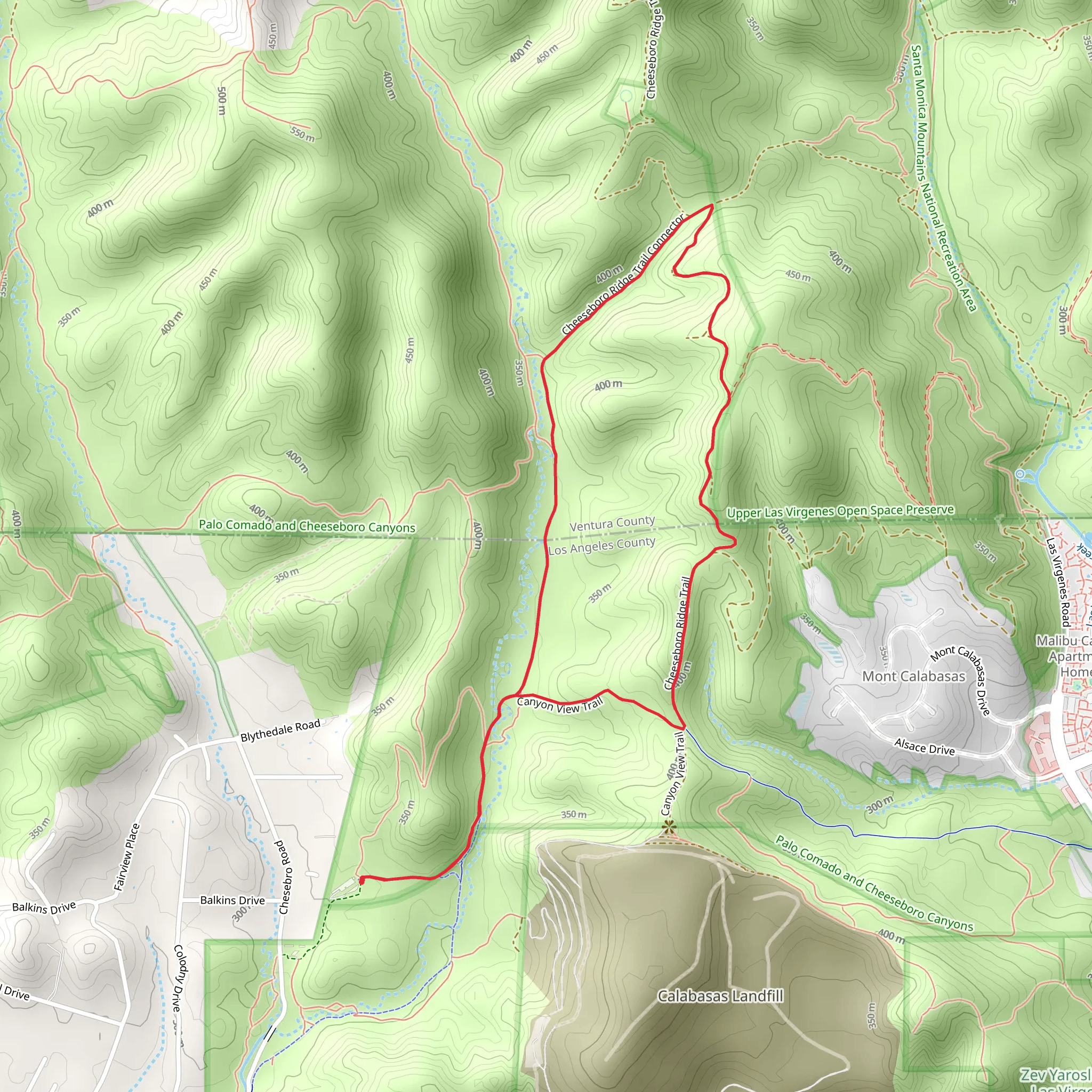 Cheeseboro Canyon Trail and Cheeseboro Ridge Trail mobile static map