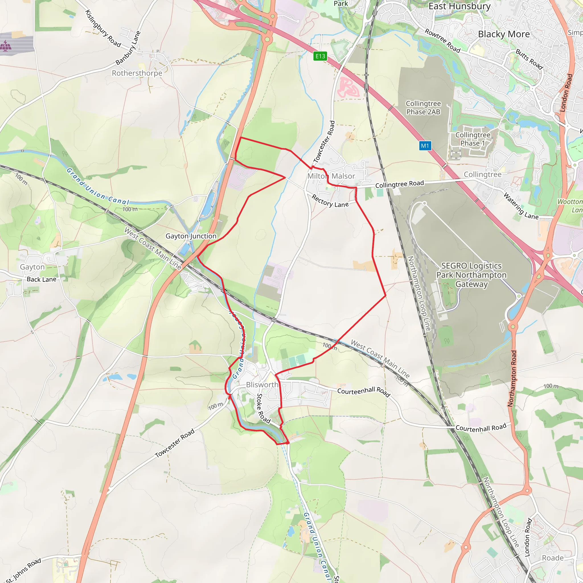Blisworth and Milton Malsor Loop mobile static map