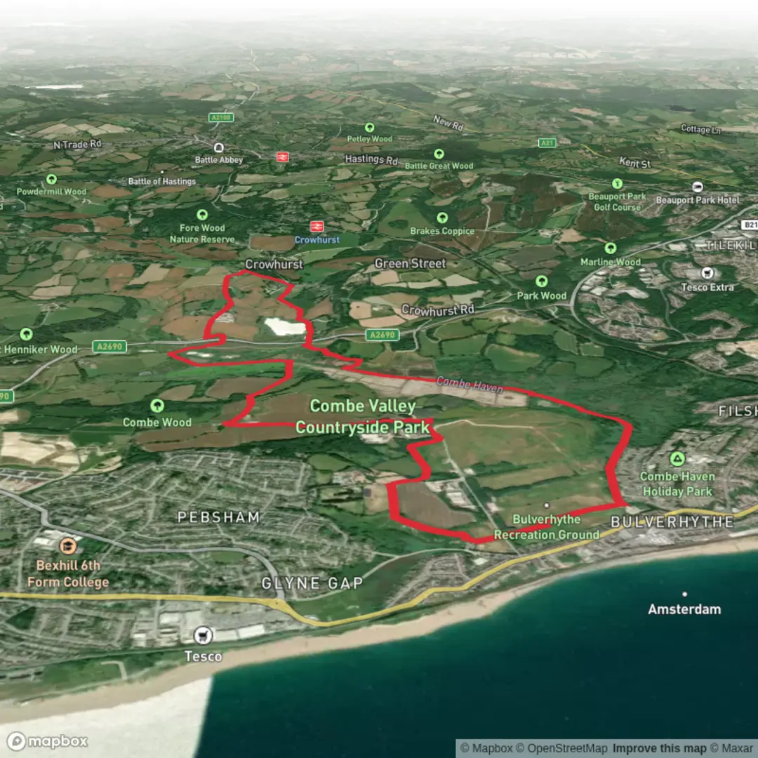 An image depicting the trail Black brooks to Crowhurst and its surrounding area.