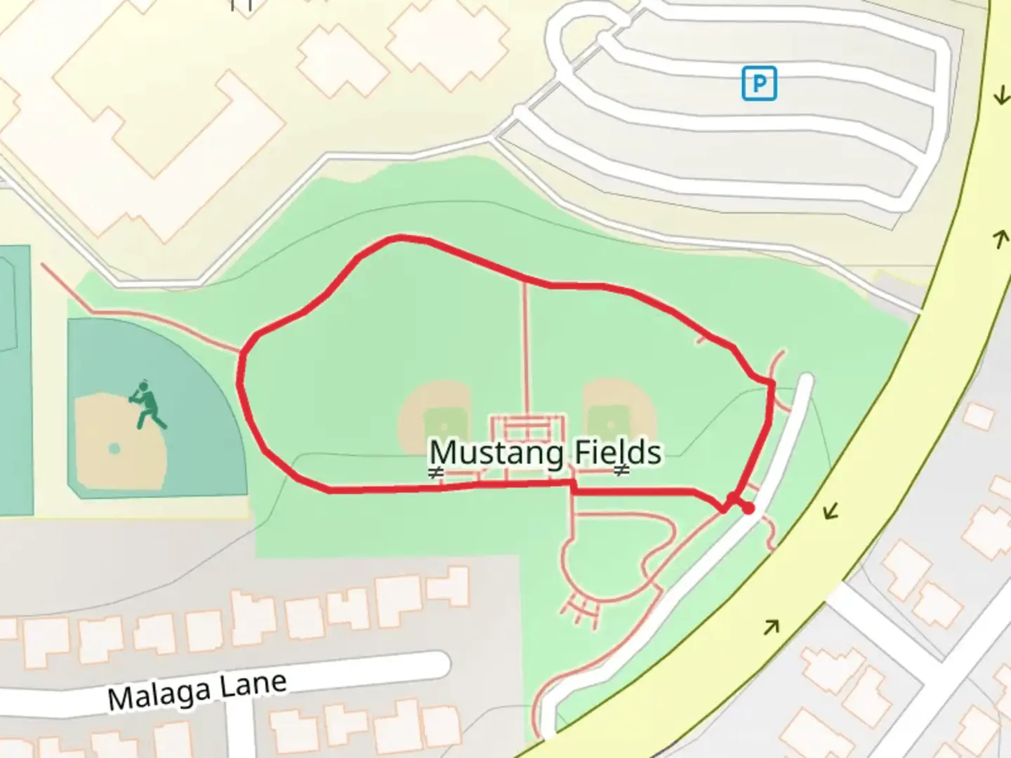 An image depicting the trail Mustang Fields Loop and its surrounding area.