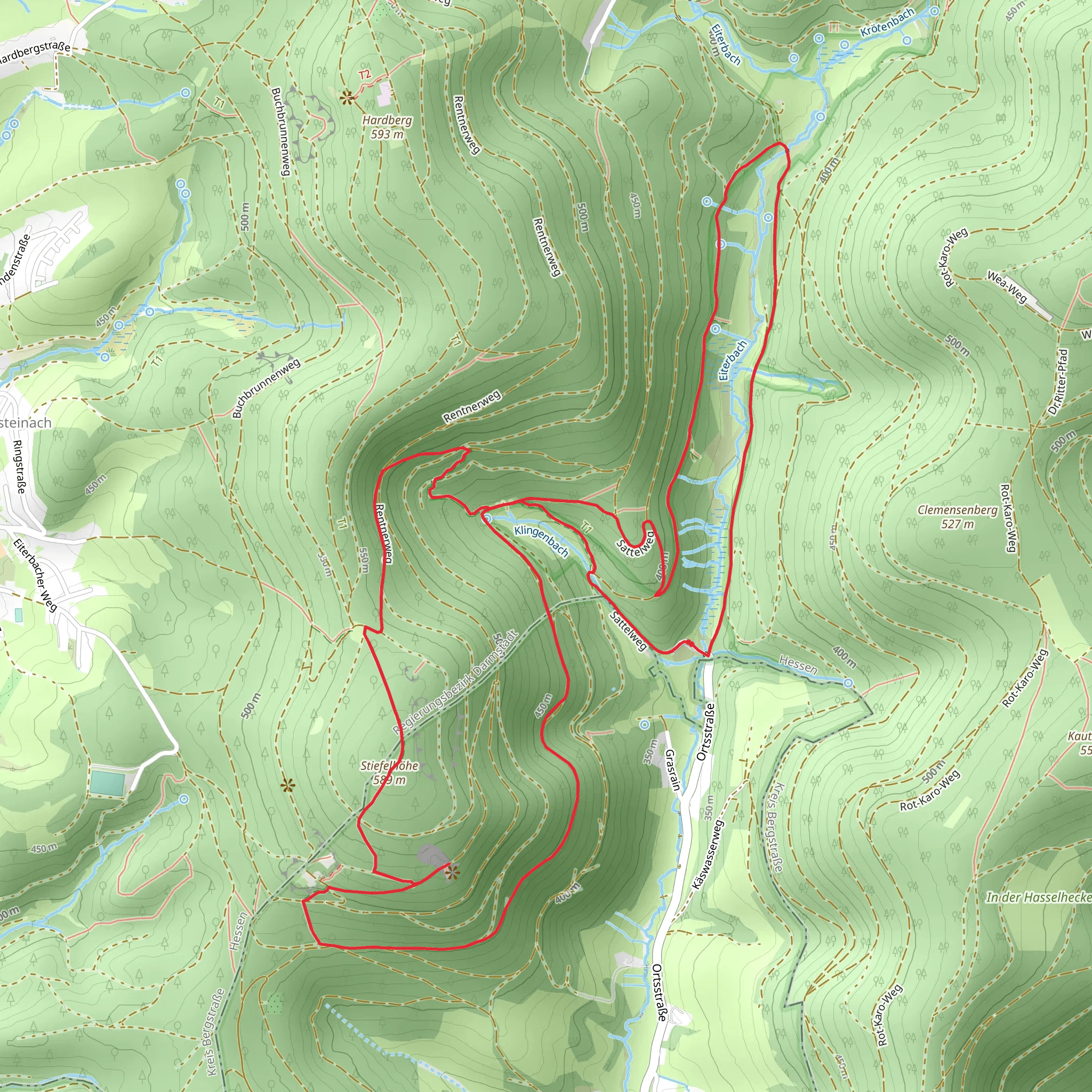Eiterbachral von Wald Michelbach, Lichtenklinger Hof and Stiefelhohe Loop mobile static map