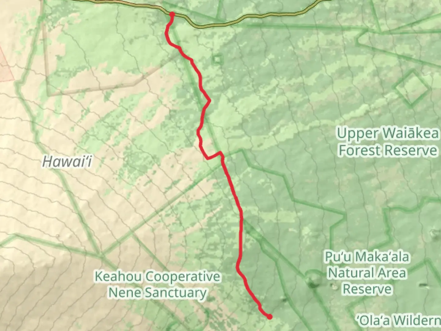 An image depicting the trail Pu‘u ‘O‘o Horse Trail and Puu Oo Volcano Trail and its surrounding area.