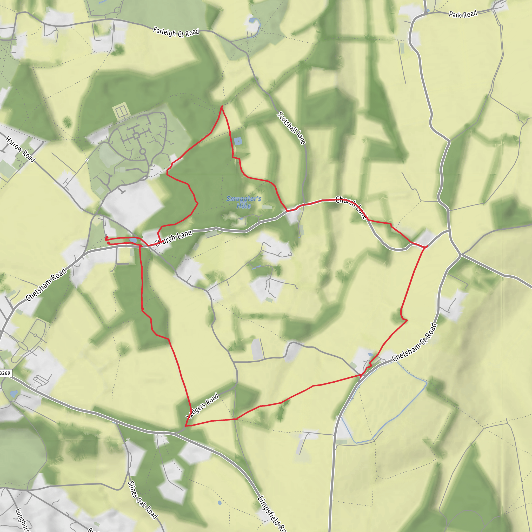 Tandridge - Chelsham loop - Henley Wood, Holt wood and St Leonards mobile static map