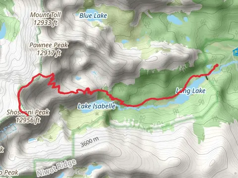 Long Lake, Lake Isabelle and Shoshoni Peak via Pawnee Pass Trail