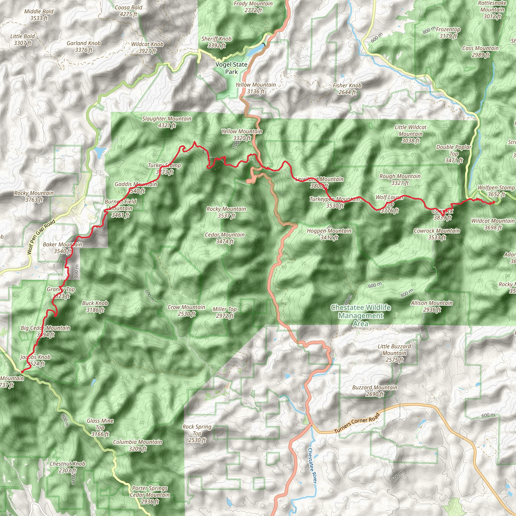 Appalachian Trail from Wolfpen Stamp mobile static map