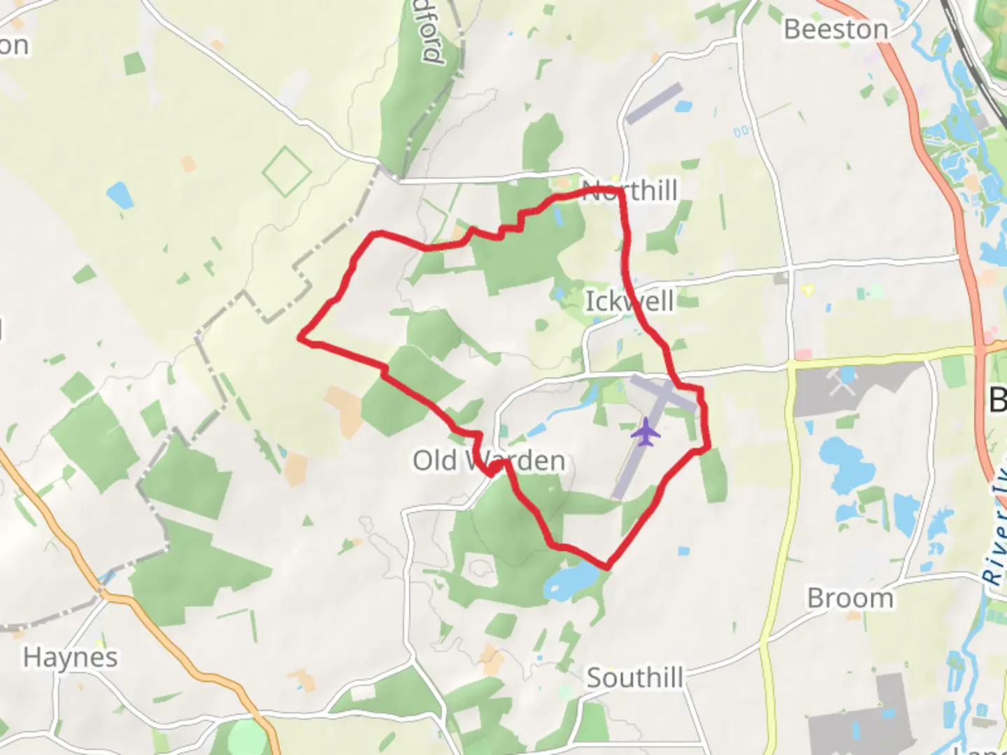 An image depicting the trail Old Warden to Northill Circular Walk and its surrounding area.