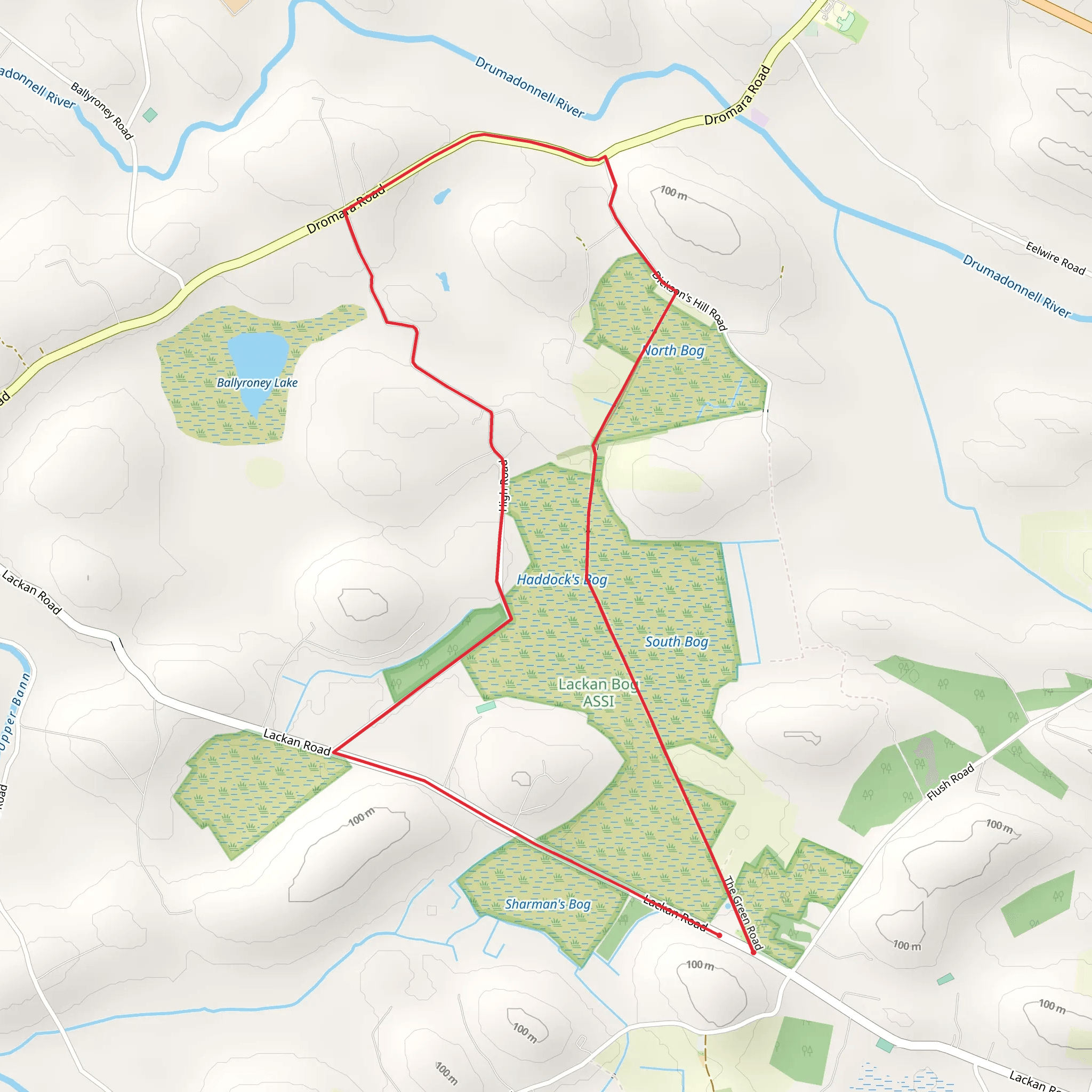 Lackan Bog and High Road skirting Bog mobile static map