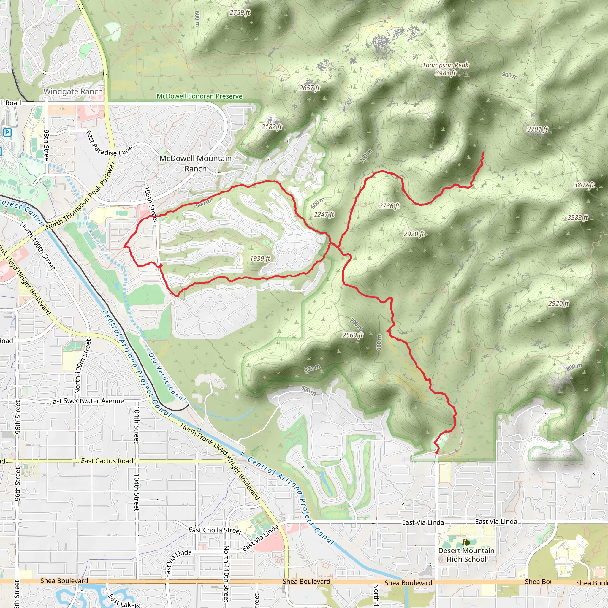 Lost Dog Wash, Quartz and Taliesin Loop Trail mobile static map