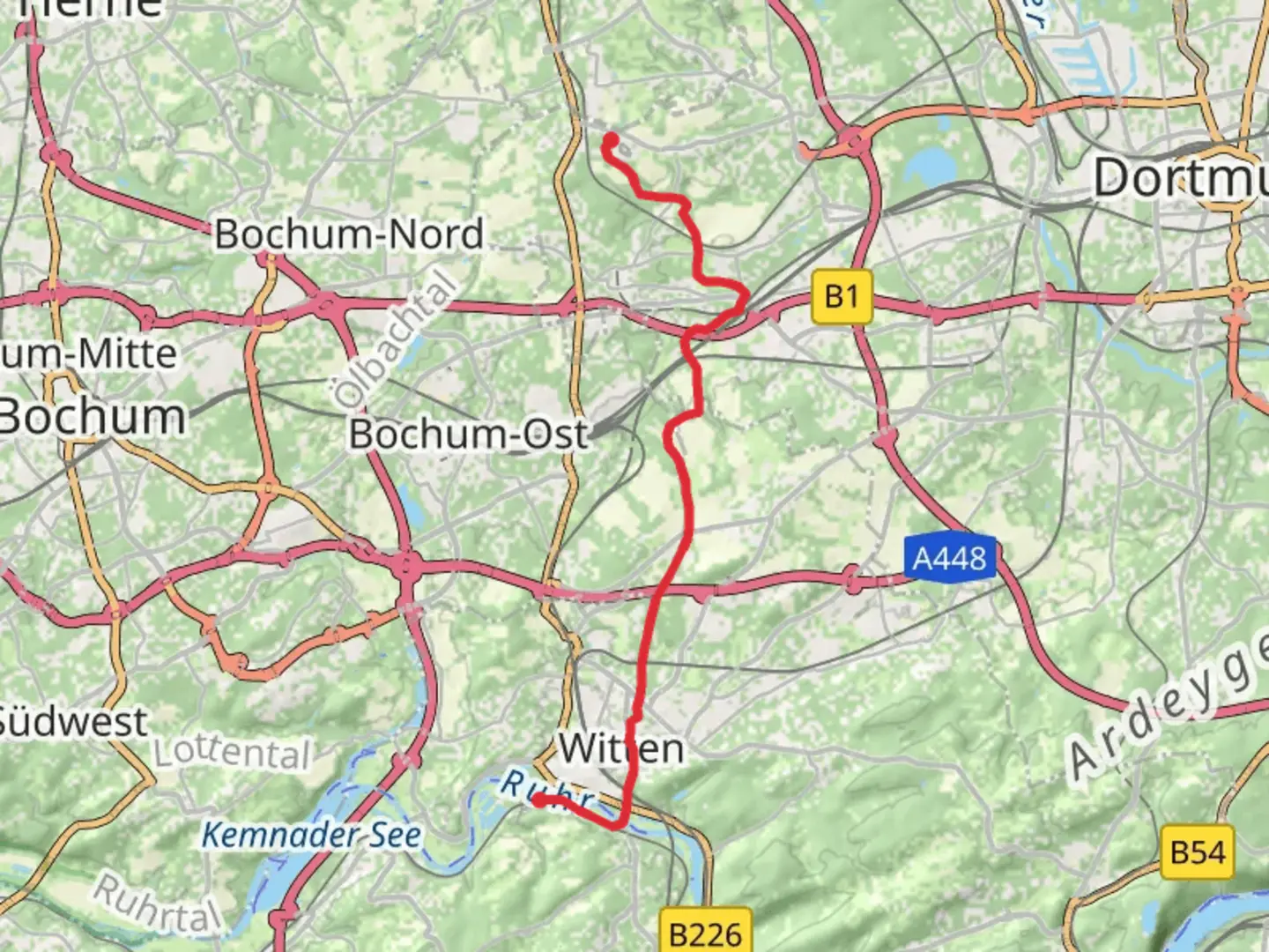 An image depicting the trail Dellwiger Wald to Witten Walk and its surrounding area.