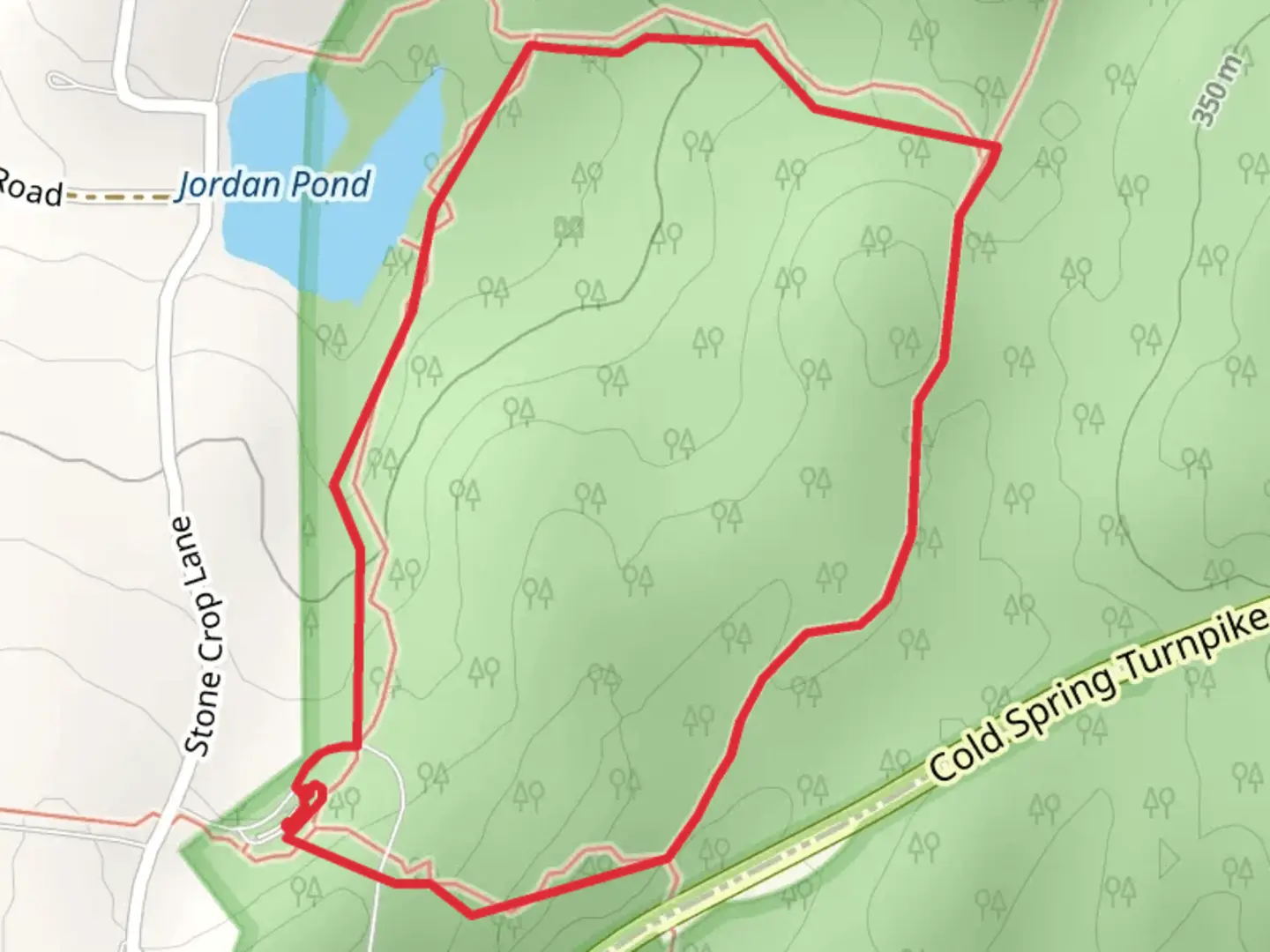 An image depicting the trail Jordan Pond Loop and its surrounding area.