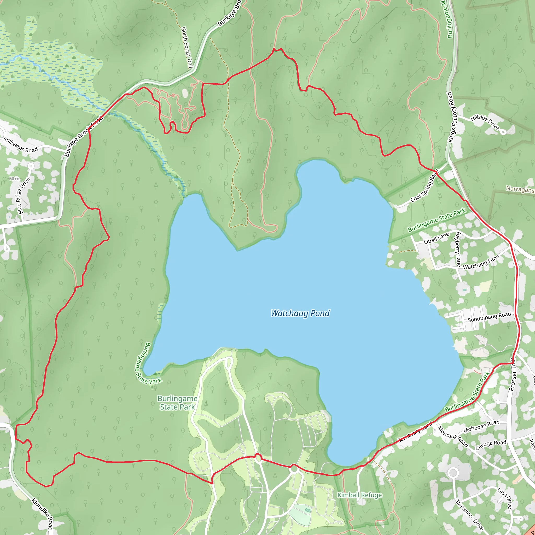 North South and Vin Gormley - Watchaug Pond Loop Trail mobile static map