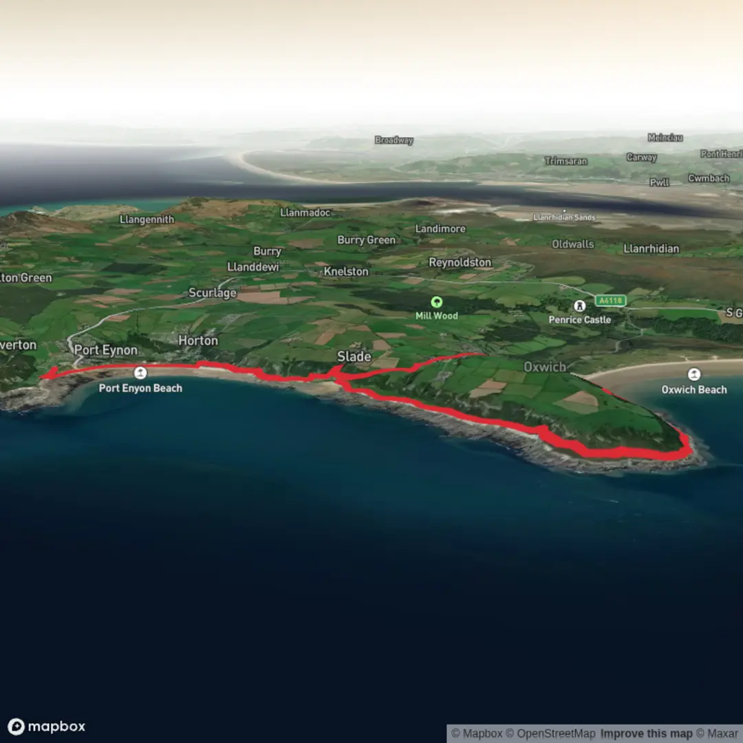 An image depicting the trail Oxwich Bay Beach and its surrounding area.