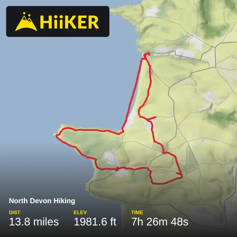 A map preview of the recording North Devon Hiking.