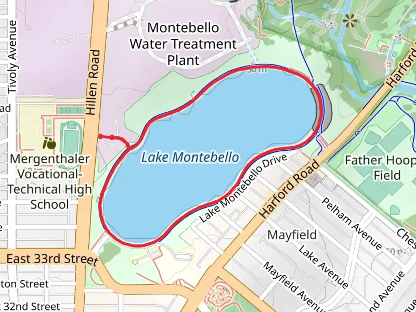 An image depicting the trail Lake Montebello Loop and its surrounding area.