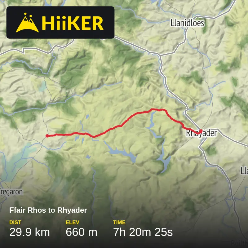 A map preview of the recording Ffair Rhos to Rhyader .