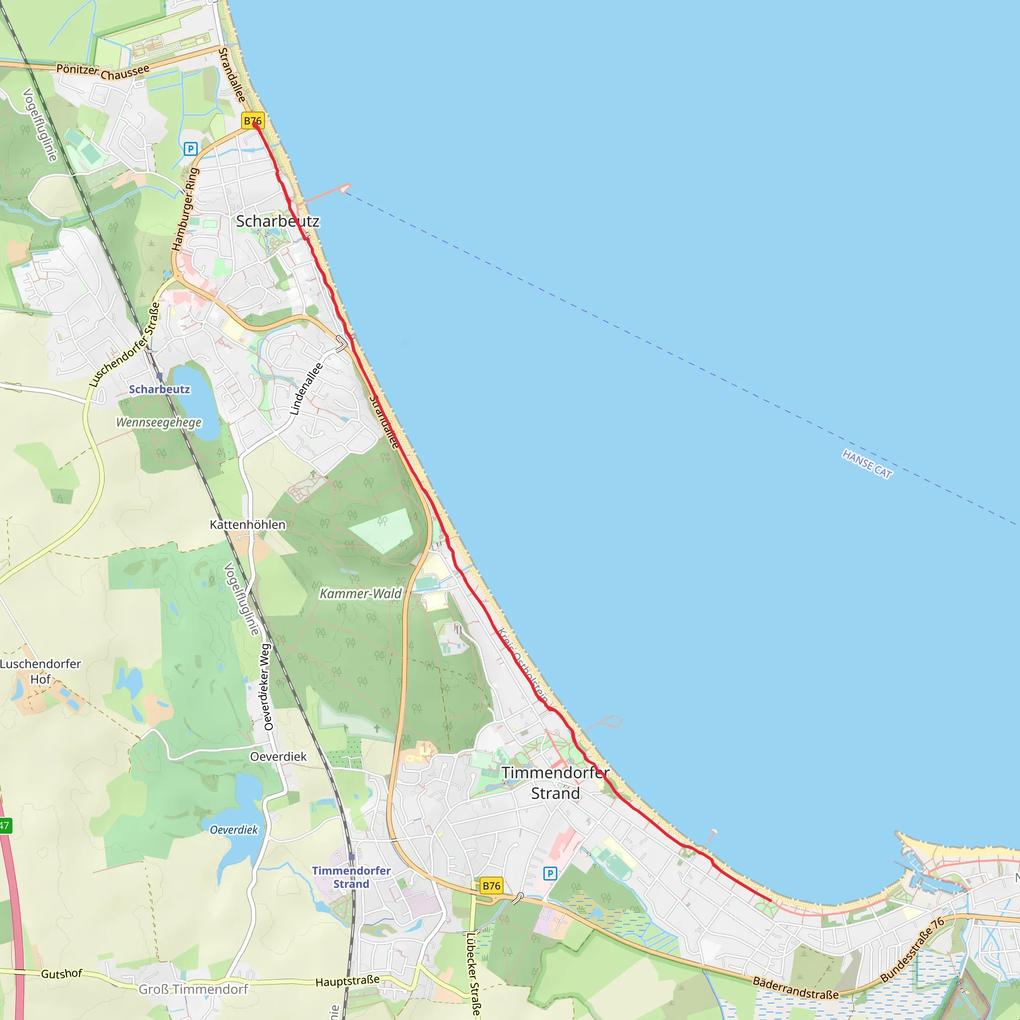 Strandpromenade Out and Back mobile static map