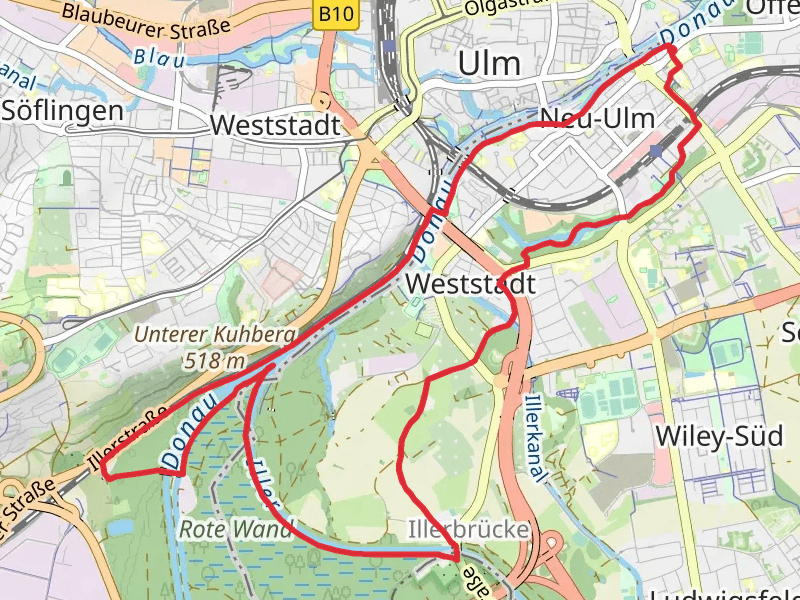 Donau and Illerspitze via Ulm Lindenhoehe - Wibingen and Ulmer Festungsweg