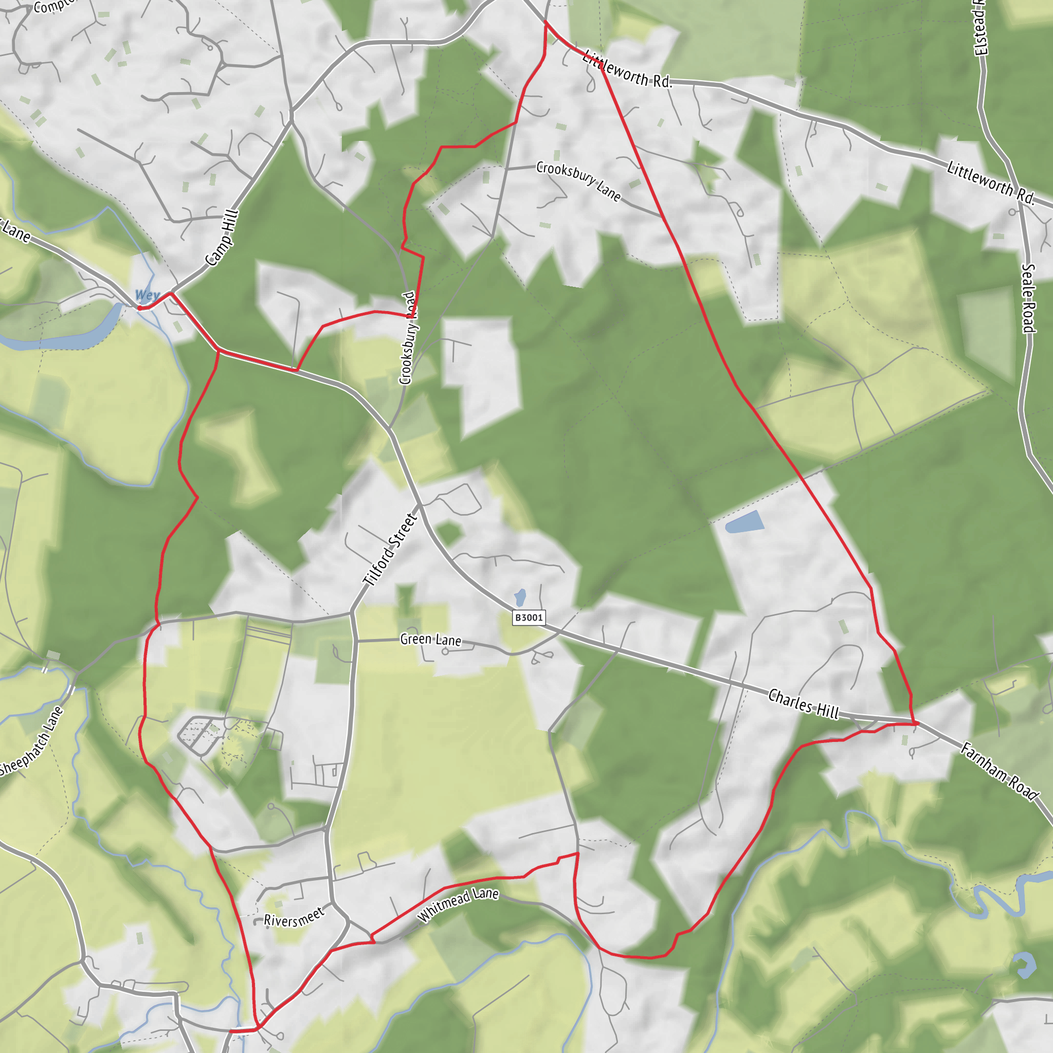 Circular hike from Waverley Abbey mobile static map