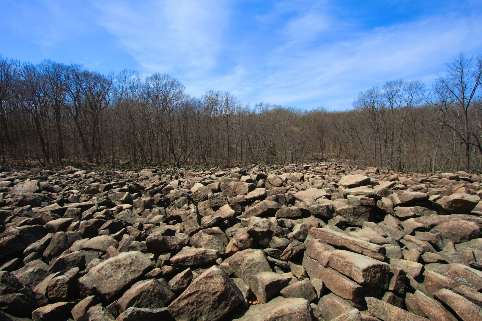 An image depicting the trail High Falls Creek via Ringing Rocks Park Trail and its surrounding area.