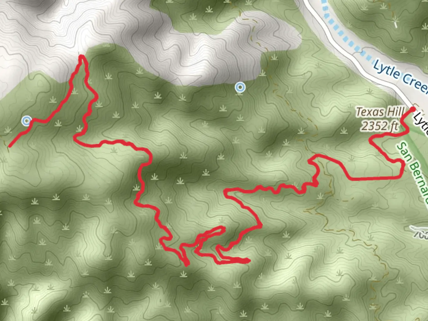 An image depicting the trail Big Tree Cucamonga Road Out and Back and its surrounding area.