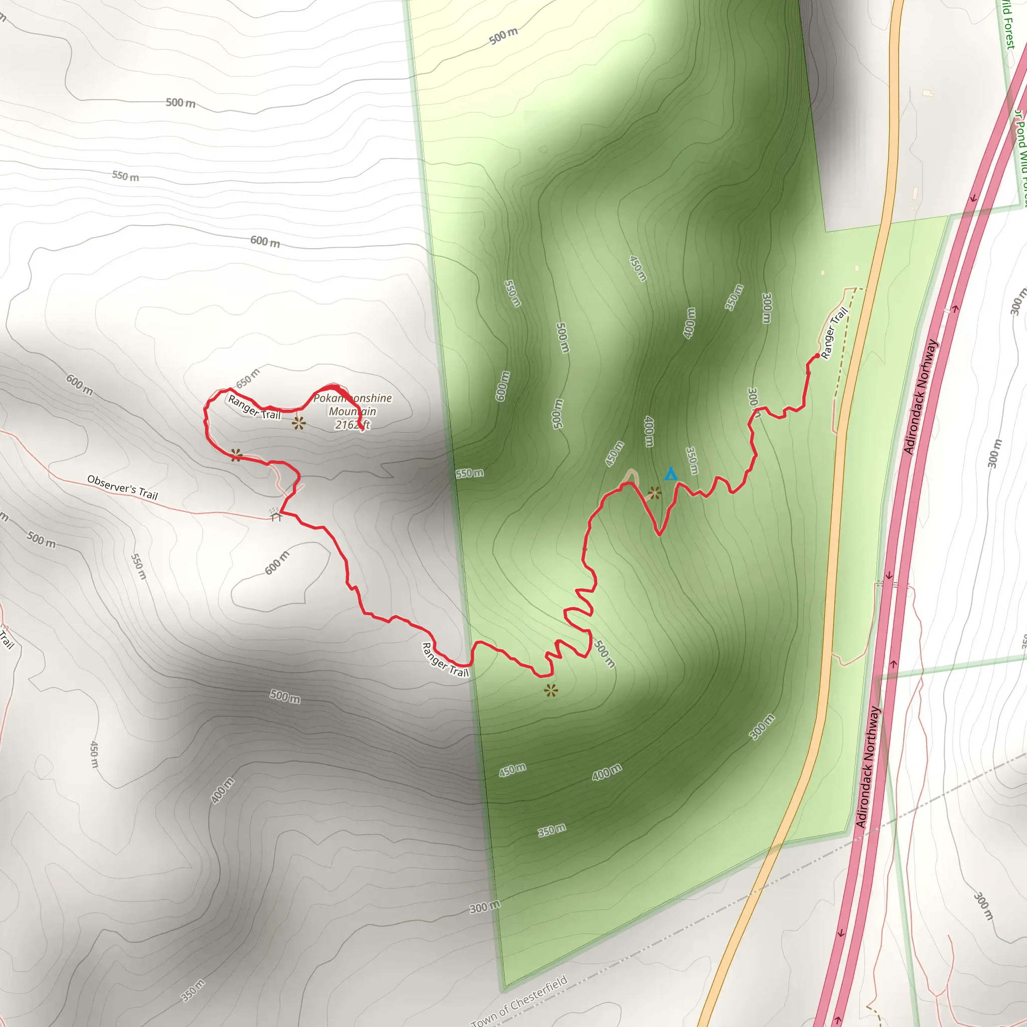 Pokamoonshine Mountain via Ranger Trail mobile static map