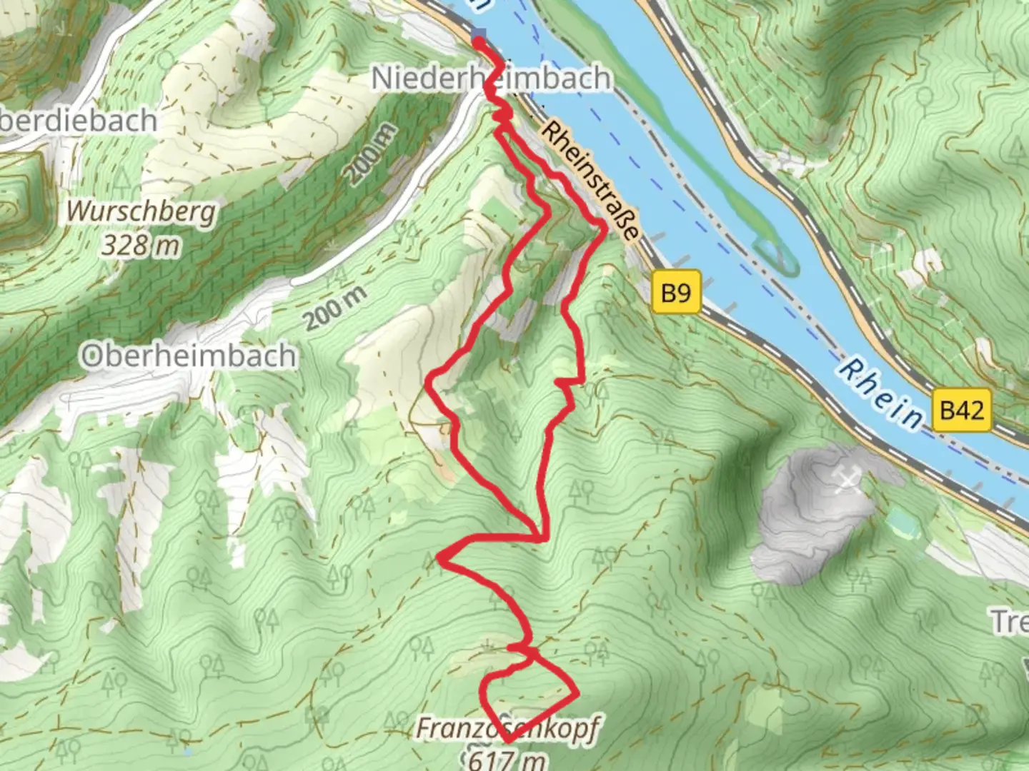 An image depicting the trail Franzosenkopf Loop via Oberheimbach Panoramaweg and its surrounding area.