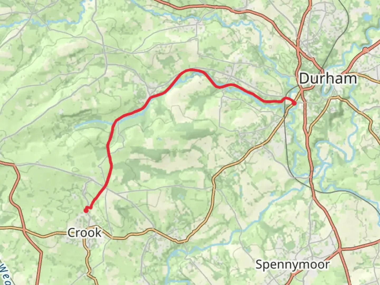 An image depicting the trail Neville's Cross to Crook Walk and its surrounding area.