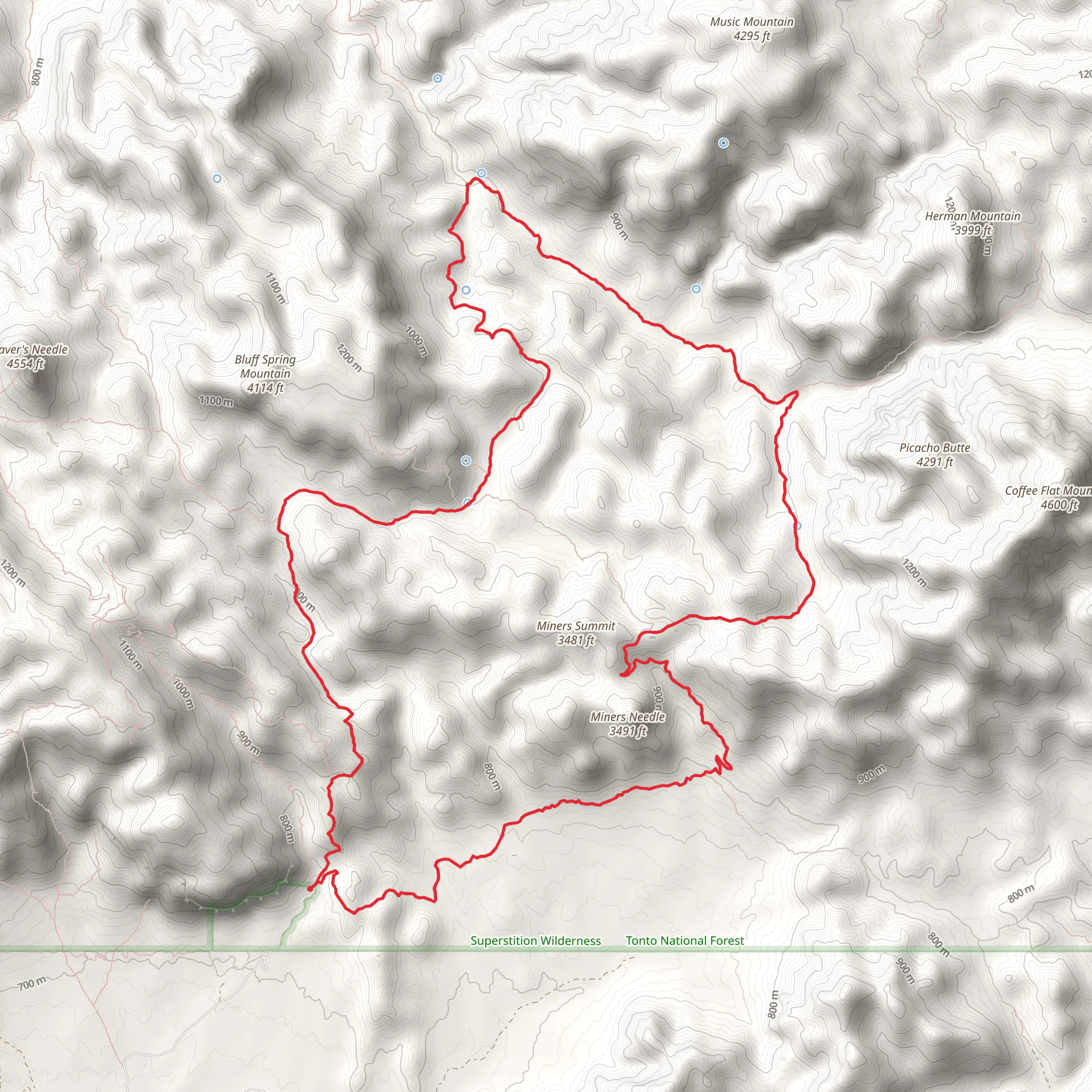 Bluff Spring Trail, Red Tanks Trail and Dutchman LoopTrail mobile static map