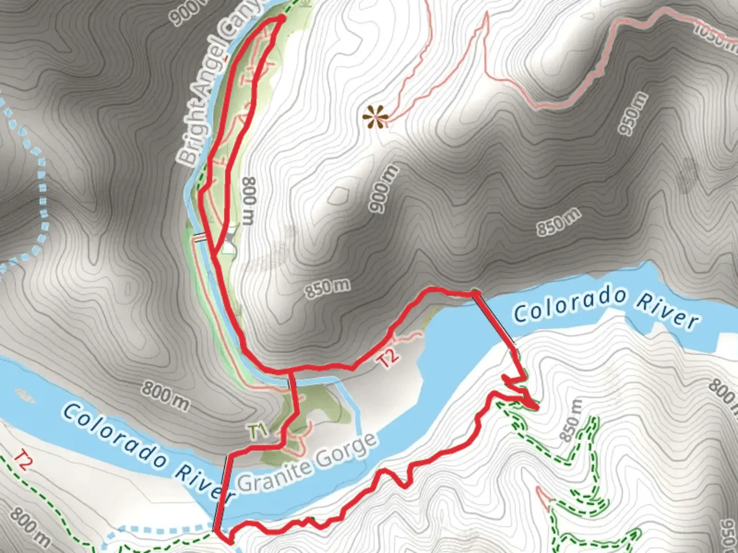 An image depicting the trail Arizona, River and Phantom Ranch Village Loop Trail and its surrounding area.