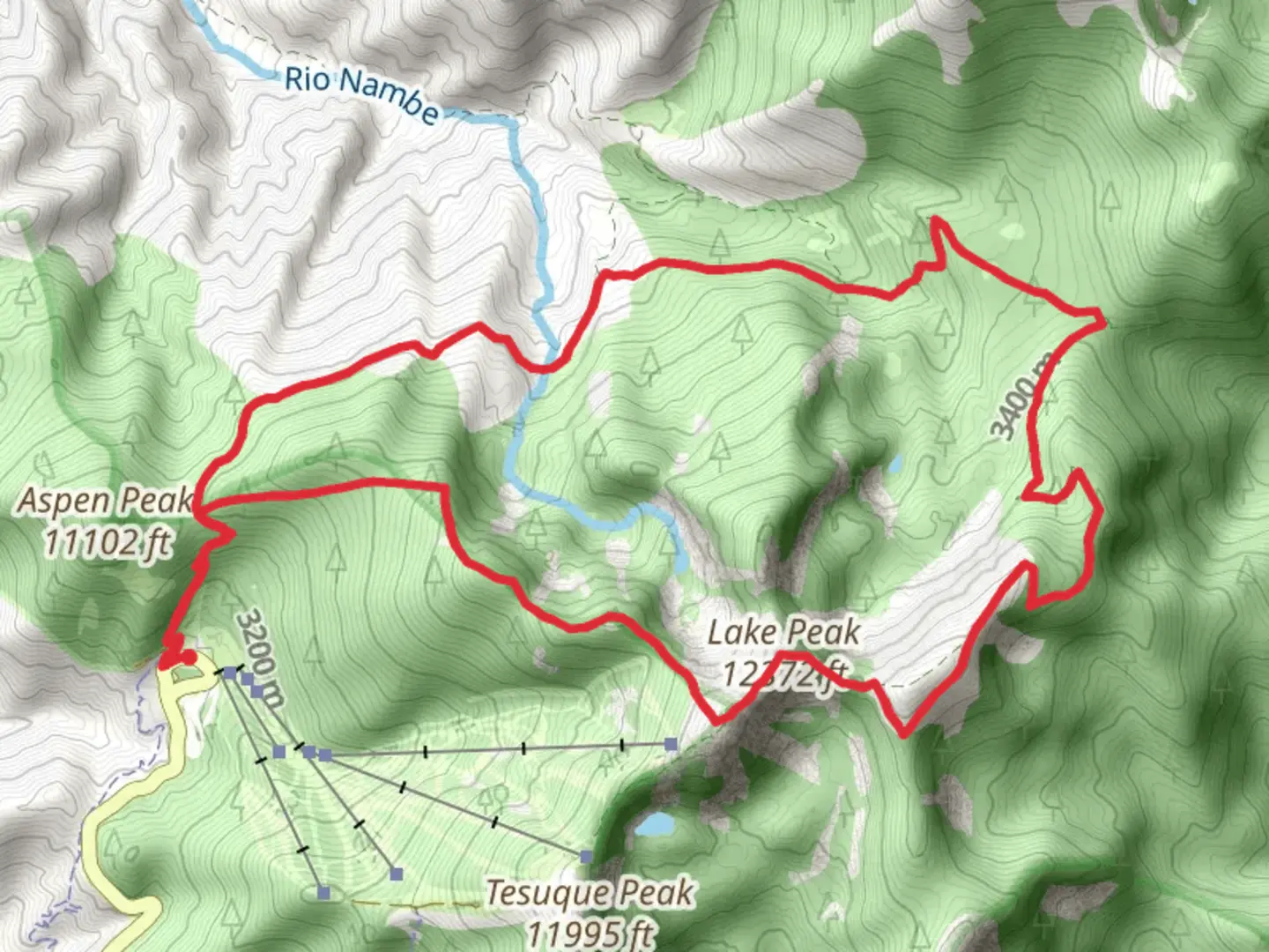 An image depicting the trail Deception Peak - Penitente Peak - Ravens Ridge Winsor Loop Trail and its surrounding area.