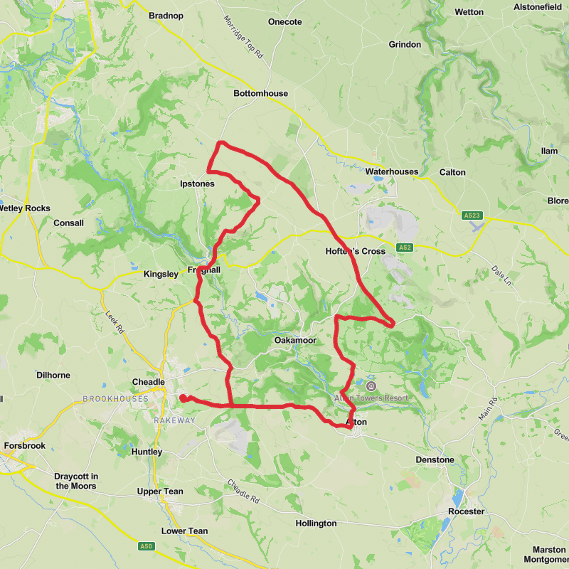 A map preview of the recording Staffordshire Moorlands Cycling.